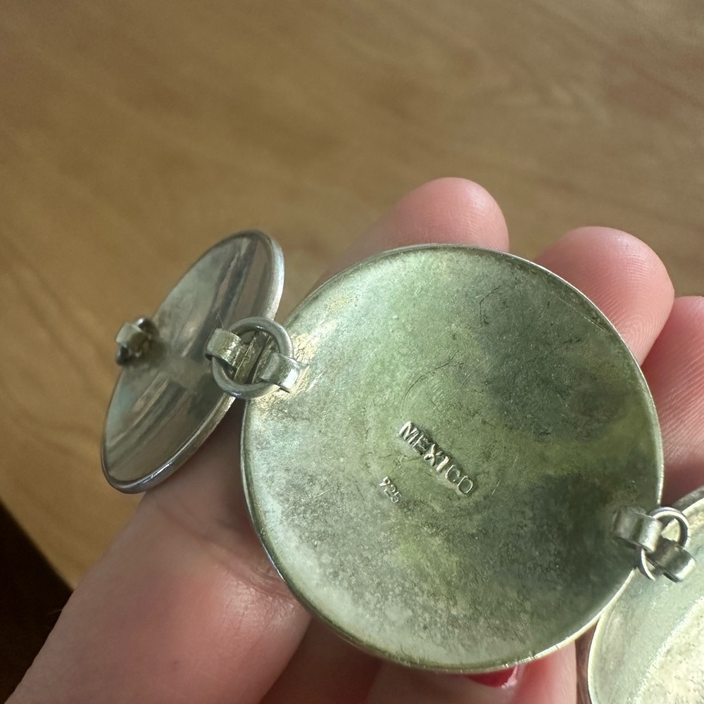 Sterling Silver and Turquoise Coin Bracelet: Made in Mexico - Picture 6 of 6